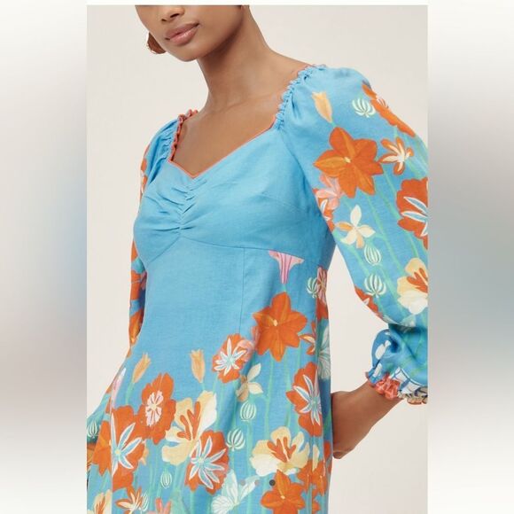 FARM Rio Blue and Orange Floral Long Sleeve Dress - Picture 3 of 3